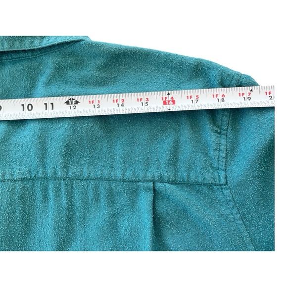 Vtg Y2K Park Central Brushed Silk Button Up Roll Tab Teal Top Size XXL Safari - Picture 8 of 9
